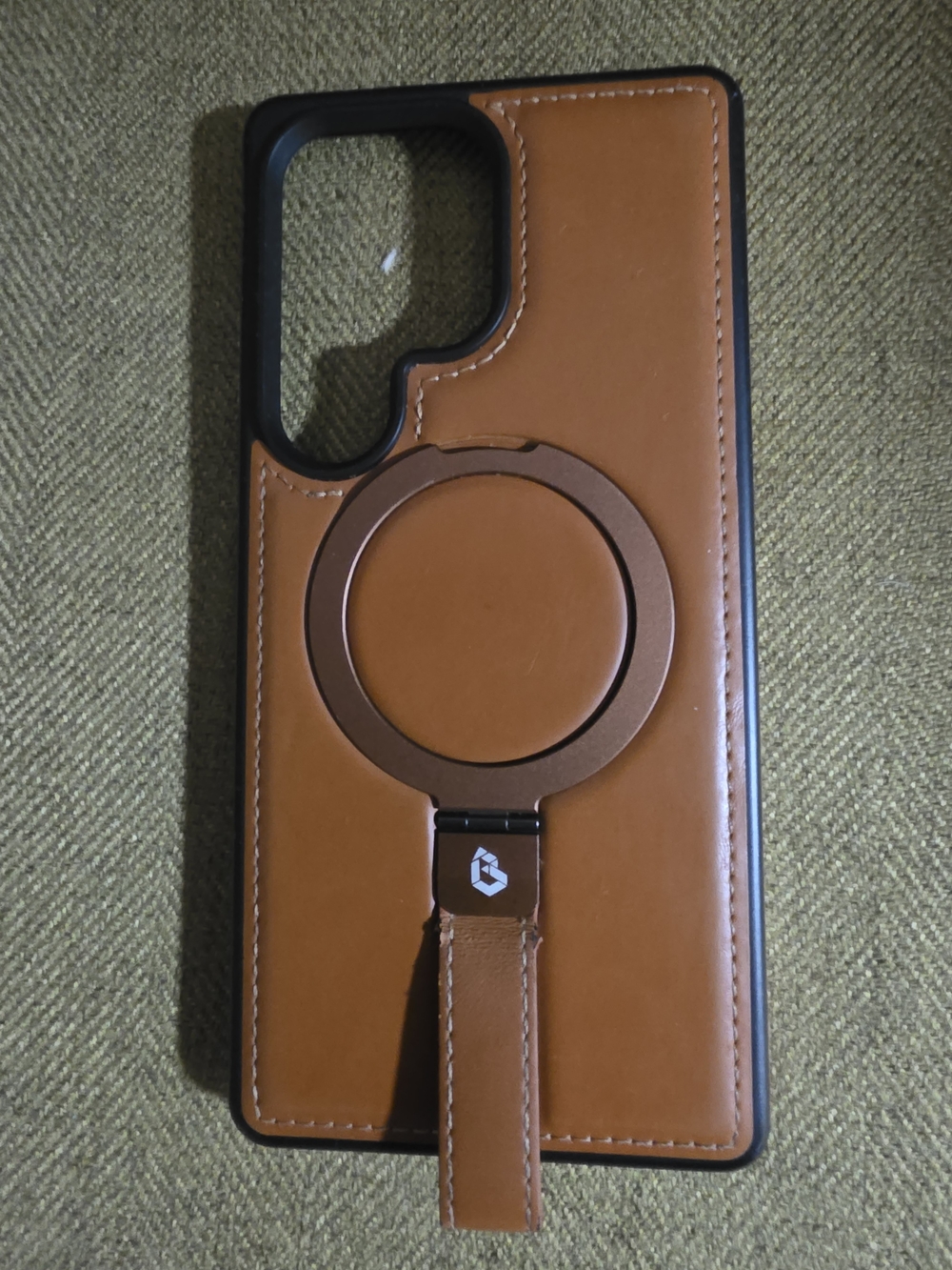 SAMSUNG Galaxy S25 Ultra, Tan Leather Phone Case with Ring Grip